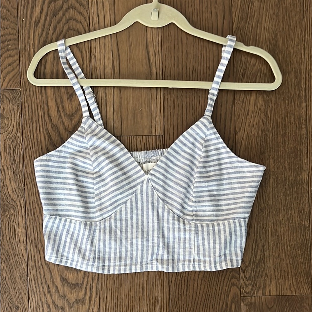 Blue and White Fitted Crop Camisole
